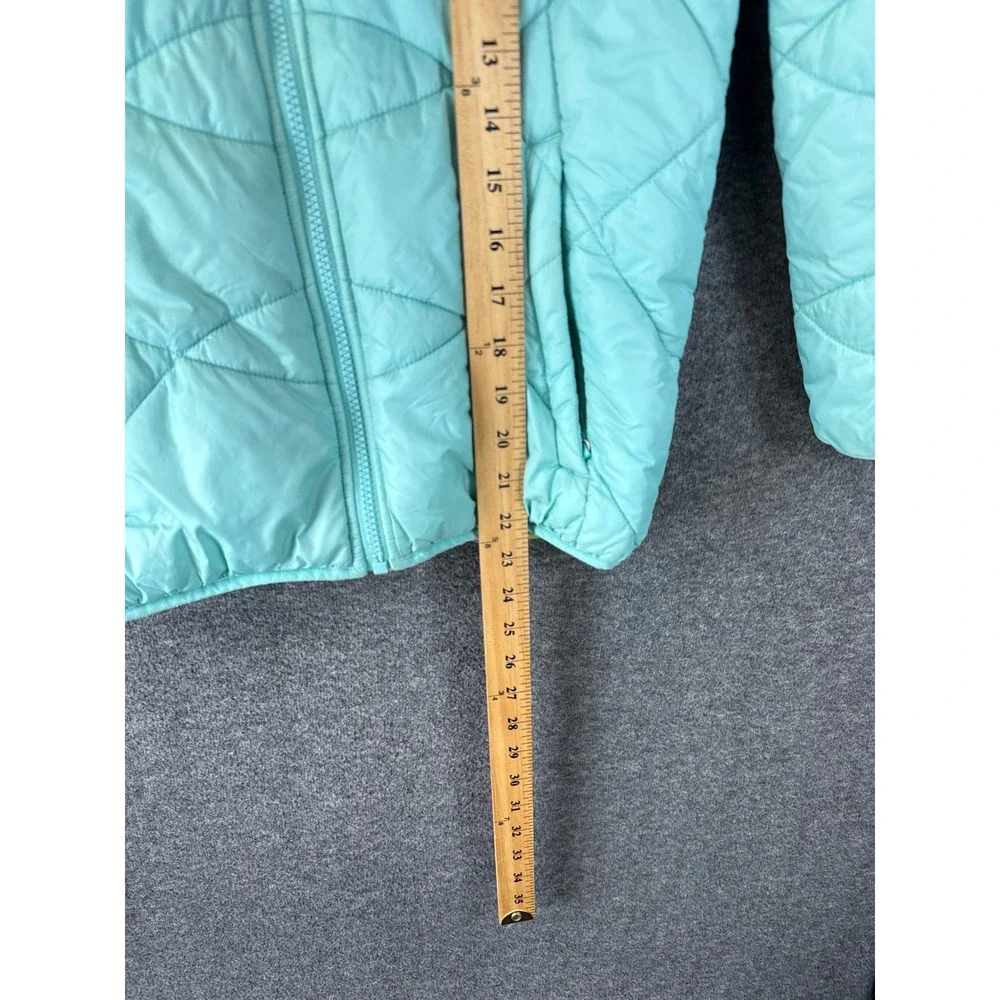 The North Face Reversible Hooded Jacket Girls L 14/16 Teal Or Striped Mossbud